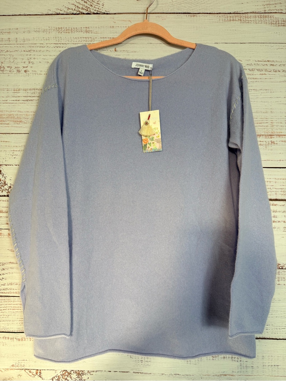 Johnny Was Women’s Lilac Amber Stitched Pullover Sweater 100% Cashmere S NWT